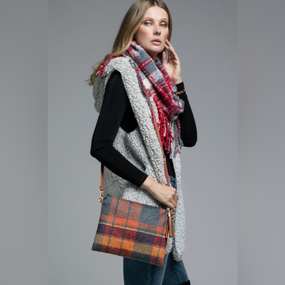 Rust Plaid Crossbody Bag - Picture 3 of 12